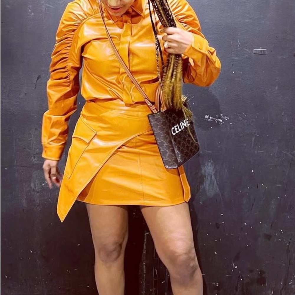 Orange Faux Leather Skirt and Top Set